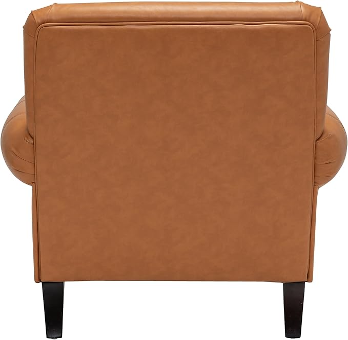 Accent Chair,22.4" Seat Depth Living Room Chair,36.6W*34.3D*34.6H Armchair with Roll Arms and Wood Legs,Set of 2,Faux Leather in Brown