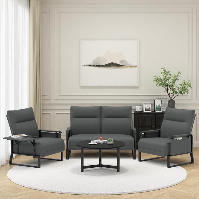 Modular Cloud Sectional Couches for Living Room, Faux Leather Loveseat & Accent Chairs Set of 2, Upholstered Sectional Sofa Set for Office, Gray