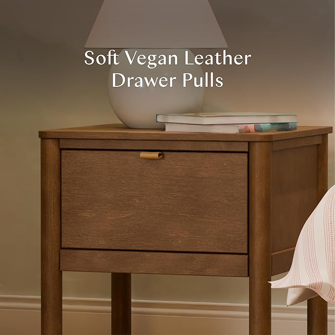 Babyletto Bondi Assembled Nightstand for Kids Bedroom - GREENGUARD Gold Certified Modern Boho Bedside Table with Storage Drawer & Vegan Leather Pull - Versatile Wood Night Stand for Kids & Guest Rooms