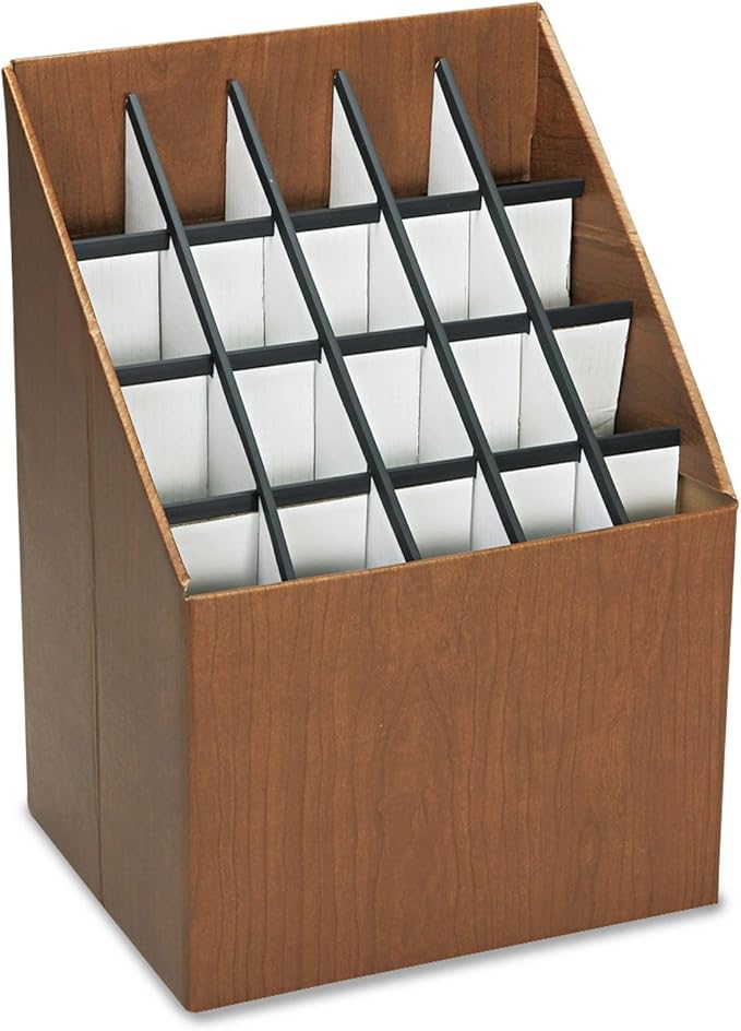Safco 3081 Vertical Roll File, 20 Compartment, Wood Grain Walnut Finish, Corrugated Fiberboard Construction, 2.75" Compartment Diameter. Sleek Lightweight Storage and Organization