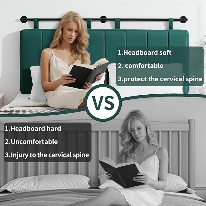 UEV King Headboard Only, Wall Mounted Hanging Upholstered Bed Head Board, Modern Vertical Channel Design of Fine Linen, Elegant Light Yellow Fluted Headboard for Bedroom (Dark Green, King Size)