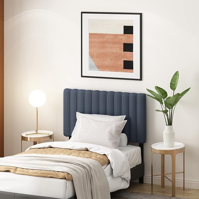 Furinno Roanne Upholstered Tufted Headboard, Twin, Denim