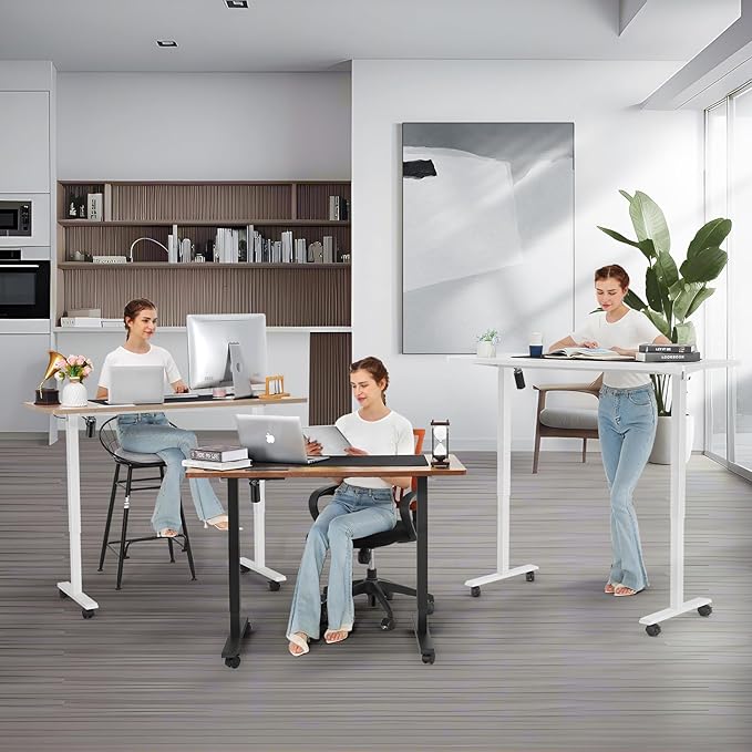 farexon Large Electric Standing Desk 63x24 Inch, Dual-Beam Frame Height Adjustable Computer Desk with Lockable Wheels & Mouse Pad, Multifunctional Sit Stand Desk for Home Office – Black