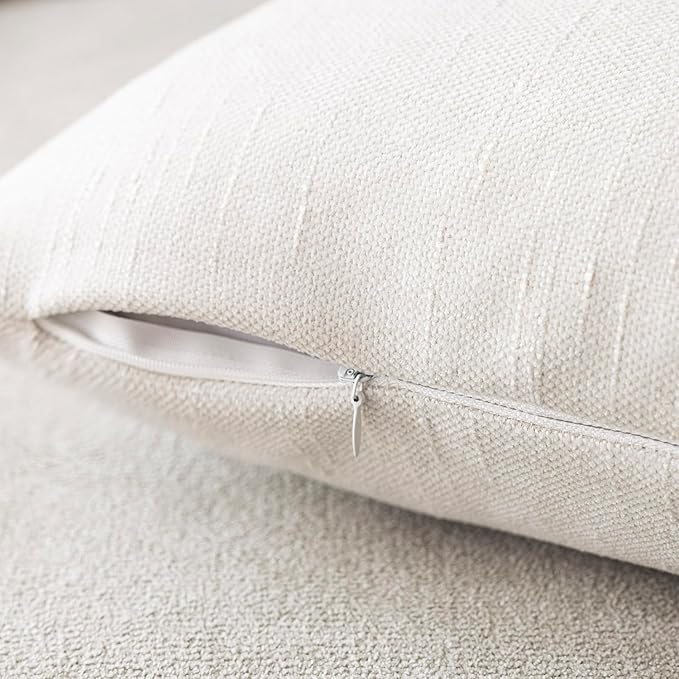 Foindtower Pack of 2 Textured Chenille Throw Decorative Pillow Covers Square Accent Solid Cushion Cover Cozy Neutral Farmhouse Pillow Case for Couch Sofa Bedroom Living Room 16x16 Inch, Ivory White