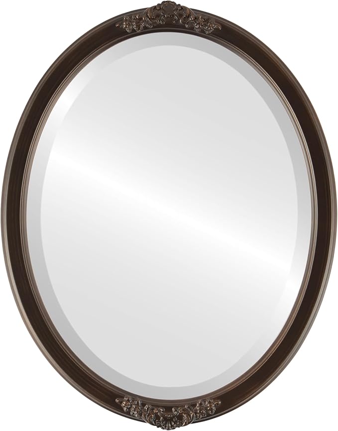OVALCREST Oval Beveled Wall Mirror for Home Decor - Athena Style - Rubbed Bronze - 21" x 17" Outside Dimensions