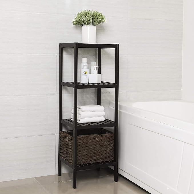 SONGMICS Bamboo Storage Shelf, 4-Tier Shelving Unit, Multifunctional, in the Entryway, Bathroom, Living Room, Balcony, Kitchen, 13 x 13 x 38.6 Inches, Brown UBCB54C
