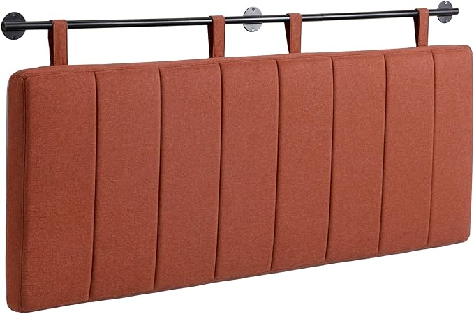 UEV King Headboard Only, Wall Mounted Hanging Upholstered Bed Head Board, Modern Vertical Channel Design of Fine Linen, Elegant Orange Fluted Headboard for Bedroom (Orange, King Size)