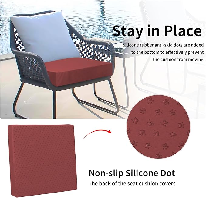 Easy-Going Waterproof Patio Cushion Covers ONLY Cover 22x20x4 inch 2 Pack Replacement Non-Slip Outdoor Seat Cushion Slipcover with Zipper. Wine