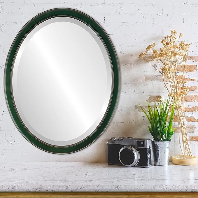 OVALCREST Oval Beveled Wall Mirror for Home Decor - Toronto Style - Hunter Green - 26" x 22"