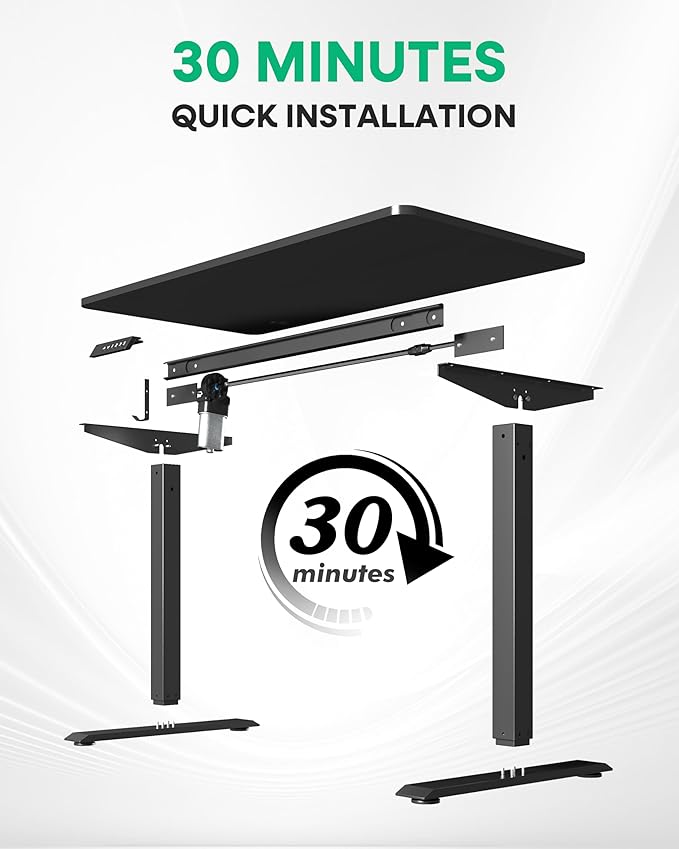 VECELO Electric Standing Desk Adjustable Height, 48 x 24 Inch Computer Desk with Headphone Hook, Memory Preset Gaming Desk, Dual-Motor, Easy Assemble for Home, Office, Black