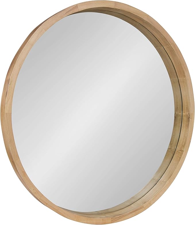 Kate and Laurel Hutton Round Decorative Large Modern Wood Frame Wall Mirror, 30 Inch Diameter, Natural Finish