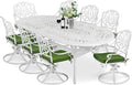 MEETWARM 9-Piece Outdoor Patio Dining Set, All-Weather Cast Aluminum Patio Conversation Set for Backyard Garden Deck with 8 Cushioned Swivel Rocker Chairs, 1 Oval Table, 2" Umbrella Hole, White