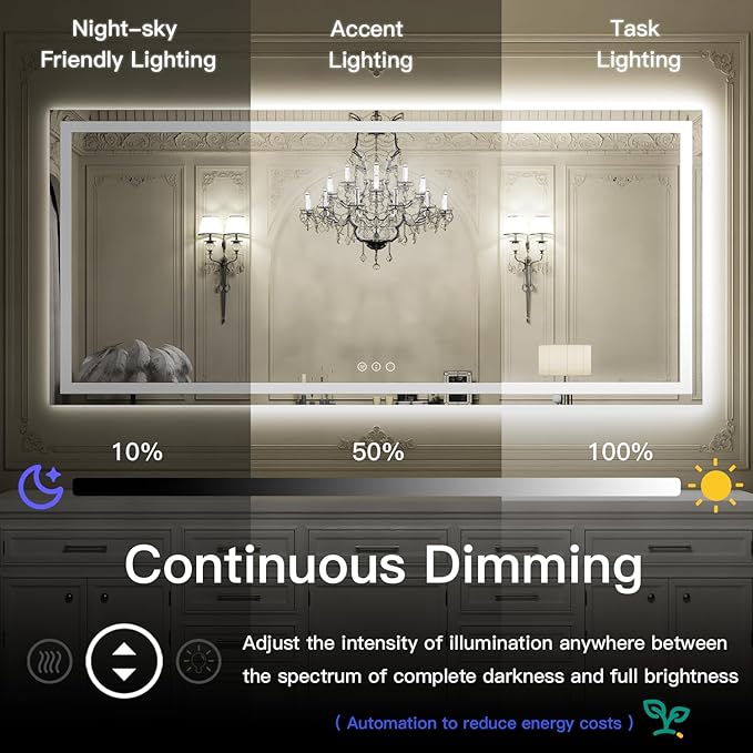 ISKM 60'' x 30'' LED Mirror for Bathroom Lighted Vanity Mirror for Wall Front Lights + Backlit LED Bathroom Mirror Anti-Fog Tempered Glass ETL Listed