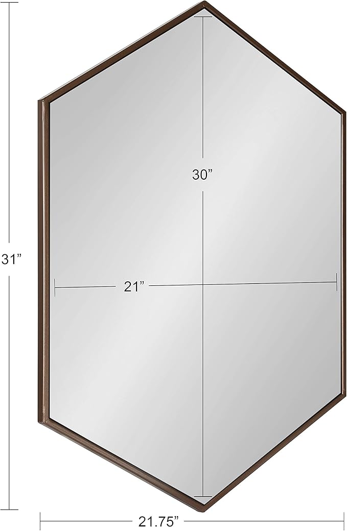 Kate and Laurel McNeer Modern Wall Mirror, 31 x 22, Bronze, Geometric Hexagon Mirror for Wall
