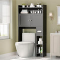 MU Over The Toilet Storage Cabinet with Doors, 32" Bathroom Storage Organizer with Side Shelves, Space-Saving Toilet Storage Rack for Bathroom, Laundry (Black)