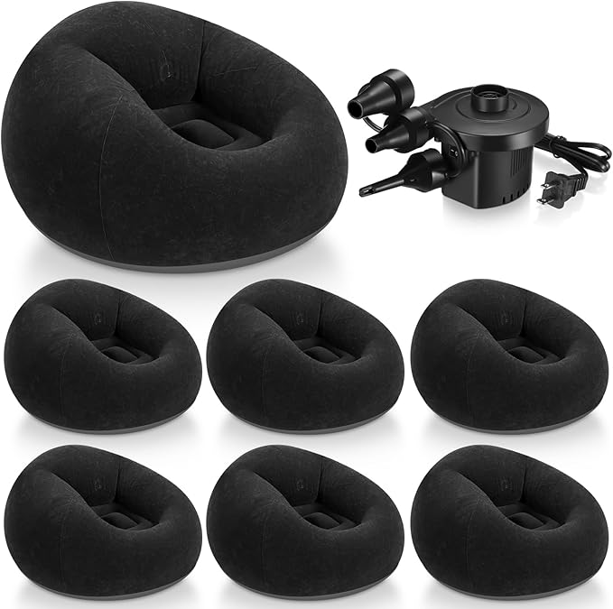 Realspring 6 Pcs Bean Bag Chairs for Adults Inflatable Chairs with Electric Air Pump,Blow up Couch Folding Portable Inflatable Couch Lazy Sofa for Reading Living Room Camping (Black)