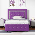 BarnFurin Twin Bed Frame with Headboard, Upholstered Bed with Diamond Tufted Design, No Box Spring Needed, Wooden Slats Support, Easy Assembly, Purple