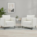 Velvet Accent Chairs Set of 2, Comfy Upholstered Single Sofa Chair Mid-Century Modern Armchair with Thick Cushion and Wood Frame Side Chair for Living Room Bedroom Apartment (Ivory)