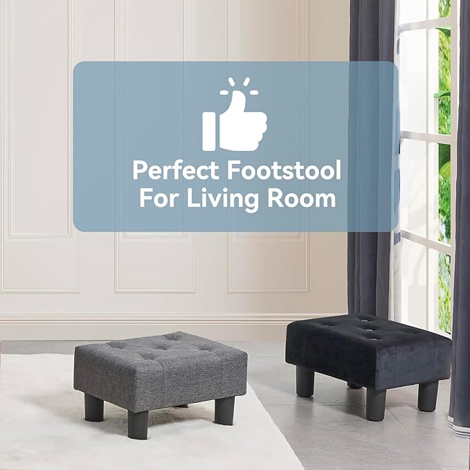 Poofzy Small Foot Stool Ottoman, Velvet Ottoman Foot Rest with Legs, Rectangle Foot Rest for Couch, Footstools and Ottomans Small for Living Room and Entryway (Black)