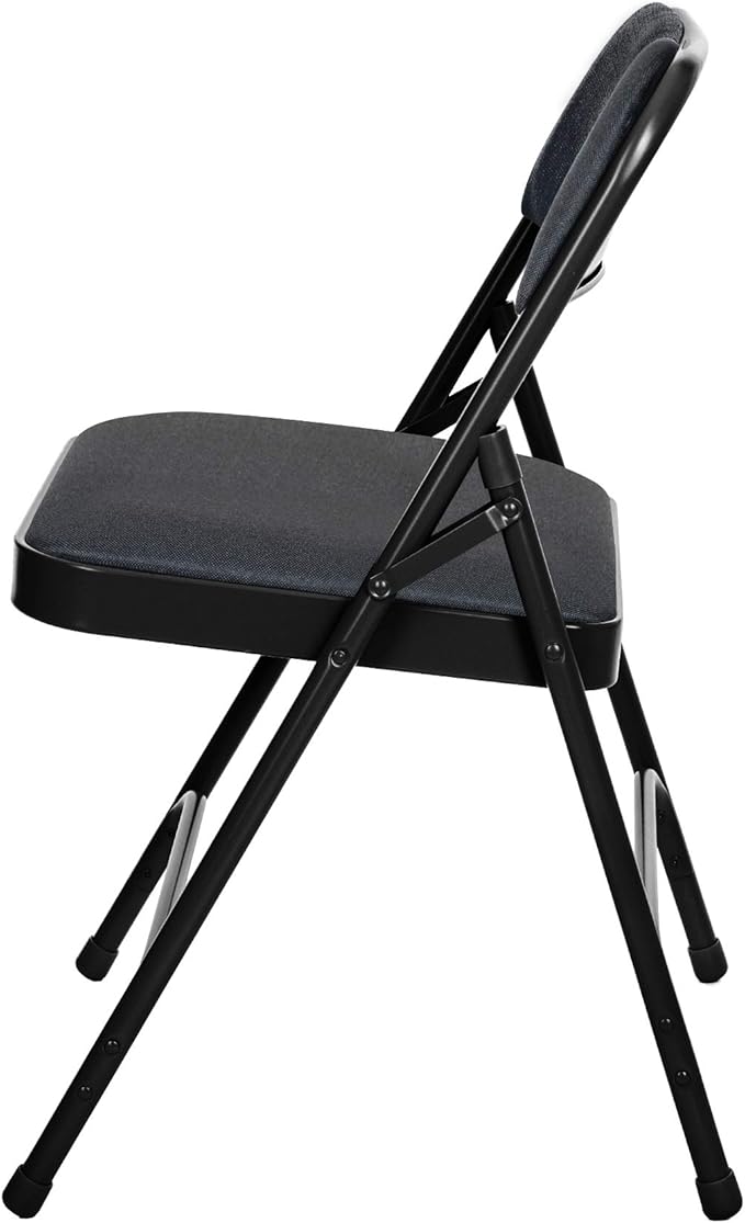 OEF Furnishings OEF2200 Series Heavy-Duty Premium Fabric Padded Upholstery Double-Hinged Folding Chairs (4-Pack, Classic Black)