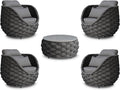 Front Porch Furniture 5 Piece Set: Aluminum Woven Rope Patio Conversation Sofa Set - Assembled Accent Chair Cushioned - Outdoor Armchair Couch Set for 400 lbs Deck Backyard Poolside Garden Hotel