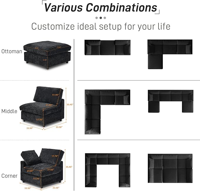 WJShome Cloud Sectional Couches for Living Room,67" Convertible Love Seat, 2 Seater Modular Sectional Sofa,Deep Seater Furniture Sets,Black