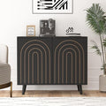 Accent Cabinet with Carving Lines, Modern Buffet Sideboard with Adjustable Shelves, Decorative Storage Cabinets for Bedroom Living Room Kitchen Office and Hallway (Black, 1)