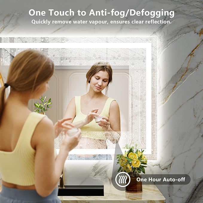 40x36 Inch LED Bathroom Mirror with Lights Front and Backlit Lighted Vanity Mirror for Bathroom Wall with 3 Colors Dimmable Anti-Fog Memory Shatter-Proof IP54 Waterproof Horizontal/Vertical