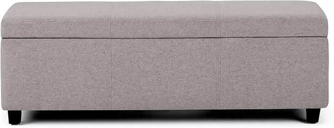 SIMPLIHOME Avalon Storage Ottoman Bench - 48 inch Wide Upholstered Linen Look Fabric Rectangular Lift-Top Ottoman in Cloud Grey, Contemporary Storage Bench for Living Room with High-Density Foam