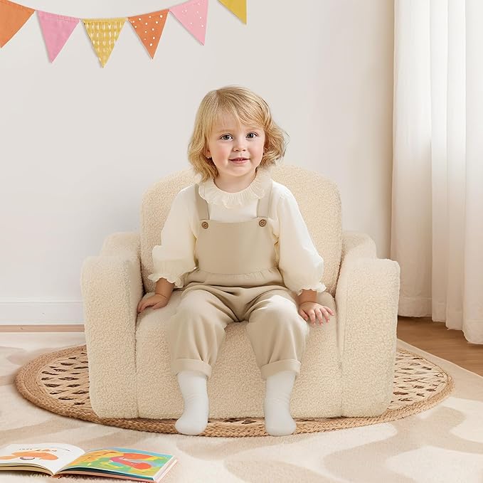 Comfy Toddler Chair & Kids, 2-in-1 Soft Couch Fold Out for Kids, Toddler Chairs Comfy 1-3 Years Old, Convertible Plush Sofa to Lounger for Girls and Boys, Beige