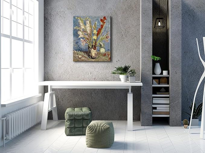Wieco Art Vase with Gladioli and China Asters Large Modern Floral Giclee Canvas Prints Wall Art by Van Gogh Famous Artwork Oil Paintings Reproduction Abstract Flowers Pictures for Office Decor