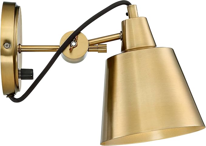 Possini Euro Design Capetown Modern Wall Light Sconces Set of 2 Warm Brass Hardwired 5 3/4" Fixture Swivel Head Up Down for Bedroom Bathroom Vanity Reading Living Room Hallway Dining House Home