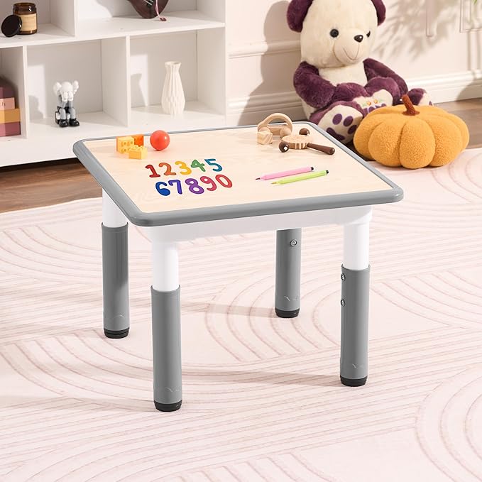 Toddler Table, 7 Level Height Adjustable Kids Play Furniture for Ages 3-8, Rectangular Plastic, 23.6" W x23.6 L, Multi-Activity Desk with Graffiti Desktop for Home & Daycare