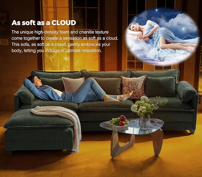 ELUCHANG 153" Oversized Modular Sectional Sofa, Comfy Deep Seat Cloud Couch, 6 Seater U Shaped Modern Sofa with Removable Cover for Living Room, Apartment, DIY Combination, Chenille Olive Green