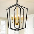 18.1" Chandeliers for Dining Room, 4-Light Farmhouse Foyer Lighting Fixtures, Modern Pendant Lights Kitchen Island, Black and Gold Lantern Pendant Light, for Bedroom, Entryway, Staircase