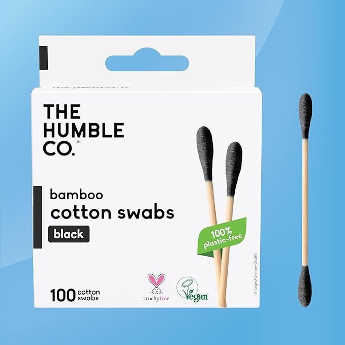 The Humble Co Bamboo Cotton Swabs, 600 Count - Black Cotton Buds for Ears, Makeup, Baby Care & Cleaning - Personal Hygiene Essentials & Toiletries - Daily Products for Travel & Home