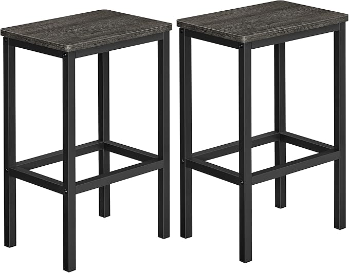 VASAGLE Bar Stools, Set of 2 Bar Chairs, Kitchen Breakfast Bar Stools with Footrest, Industrial in Living Room, Party Room, Charcoal Gray and Black ULBC065B04