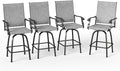 PHI VILLA Outdoor Swivel Patio Bar Stools Set of 4, 30 Inch Bar Height Tall Patio Chairs with Back & Armrest, Durable Textilene Fabric in Grey for Deck Lawn Garden