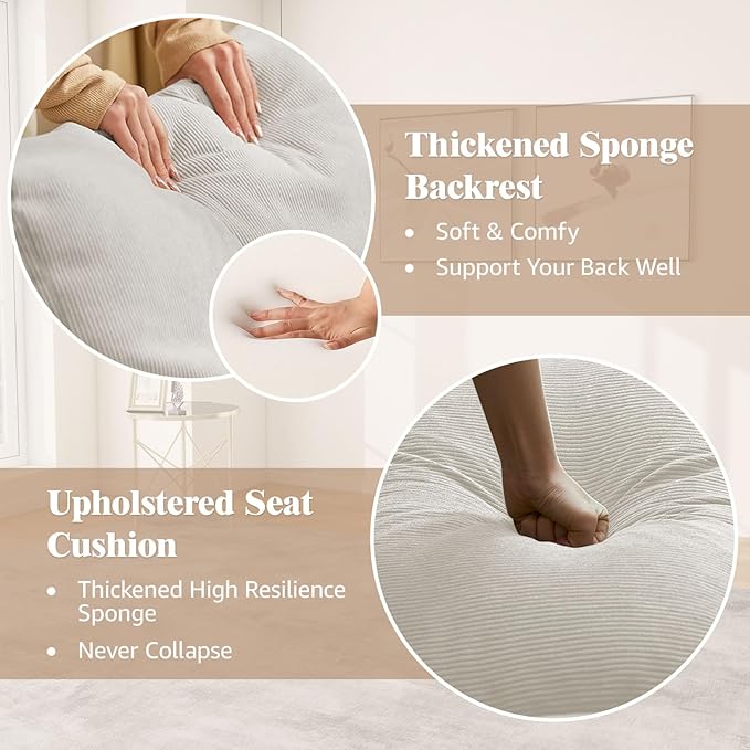 Upholstered Recliner Rocking Chair Nursery with Adjustable Backrest and Footrest, Comfy Corduroy Foldable Glider Chair for Bedroom & Living Room, Beige
