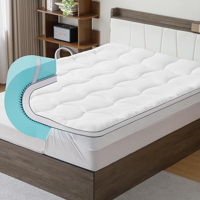 4 Inch Memory Foam Mattress Topper Small -Dual Layer 3 Inch Cooling Gel Memory Pad and 1 Inch Pillow Top Mattress Cover for Back Pain - 20" x 60" x 4"