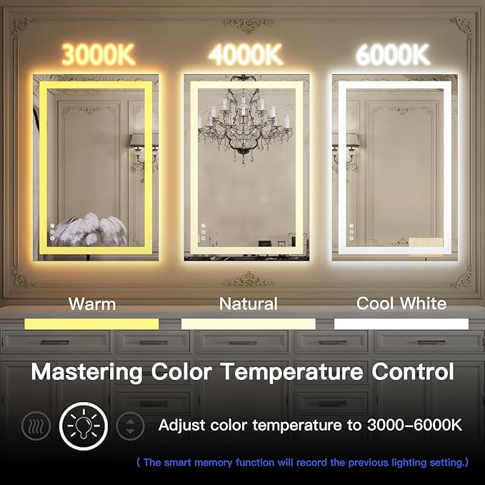 ISKM 36'' x 36'' LED Mirror for Bathroom Lighted Vanity Mirror for Wall Front Lights + Backlit LED Bathroom Mirror Anti-Fog Tempered Glass ETL Listed