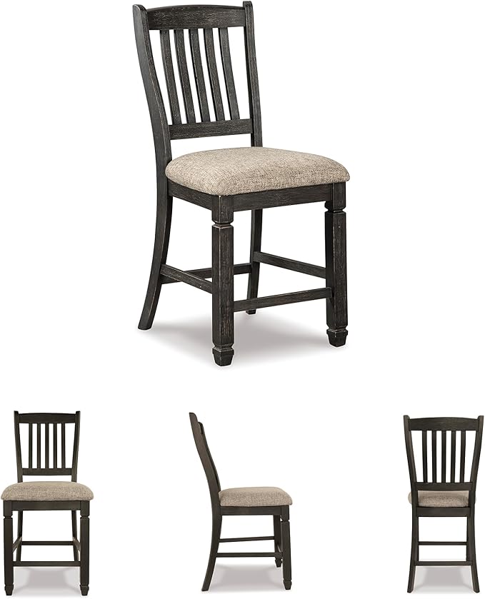 Signature Design by Ashley Tyler Creek Farmhouse 24.38" Counter Height Upholstered Barstool, Set of 2, Almost Black