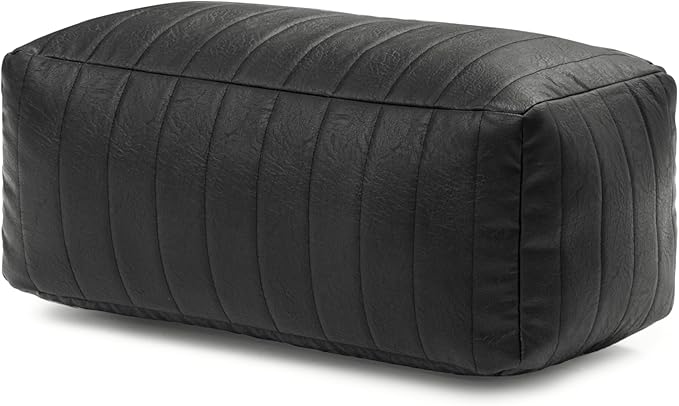 Anji Mountain 100% Handmade & Handcrafted Comfortable Home Décor Pouf Ottoman Footrest for Living Room, Bedroom, Nursery, Kidsroom, Patio Furniture - (22" x 12" x 10" - Black)