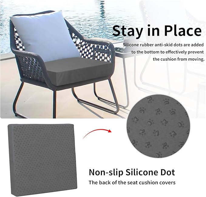 Easy-Going Waterproof Patio Cushion Covers ONLY Cover 20x18x4 inch 4 Pack Replacement Non-Slip Outdoor Seat Cushion Slipcover with Zipper. Dark Gray
