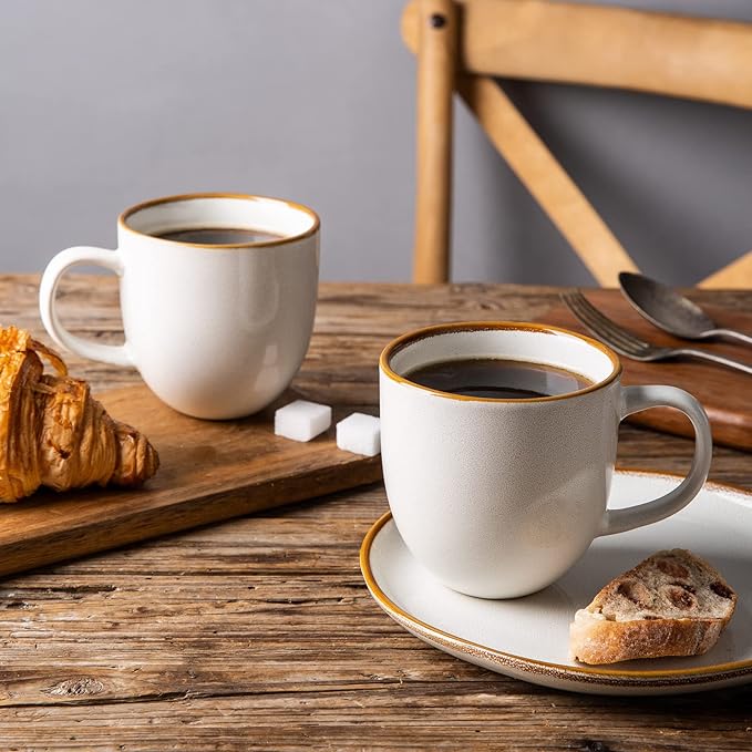 AmorArc 12oz Coffee Mugs, Ceramic Coffee Mugs set of 6 for Man, Woman, Dad, Mom, Modern Coffee Mugs with handle for Latte/Cappuccino/Milk/Cocoa. Dishwasher&Microwave Safe, White-Reactive Glaze