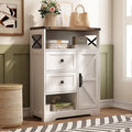 Fameill White Farmhouse Storage Cabinet with 2 Drawers & Shelves,Freestanding Kitchen Cabinet with Doors,Floor Storage Organization for Living Room,Bathroom,Laundry