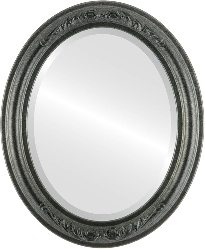 OVALCREST Oval Beveled Wall Mirror for Home Decor - Florence Style - Black Silver - 28" x 24"
