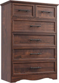 Walnut Farmhouse Dresser for Bedroom, Modern 6 Chest of Drawers, 44" Tall Chest of Drawers with Brushed Metal Handle, Wood Closet Organizers and Storage Cabinet for Bedroom, Living Room, Hallway