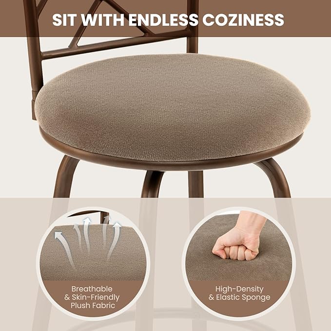 COSTWAY Bar Stools for Kitchen Island, 24/30 Inch Adjustable Seat Height Swivel Barstools, Plush Fabric Cushioned Seat & Cozy Backrest, Extra Leg Tubes for Height Adjustment, for Kitchen, Bar (2)