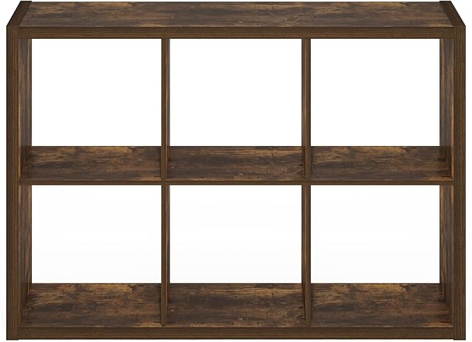 Furinno Cubicle Book Shelf, 6-Cube Thick Frame Bookshelf, Horizontally & Vertically Reversible Bookcase with Open Back, 14.6 x 43.8 x 30, for Living Room, Bedroom, Home Office, Amber Pine